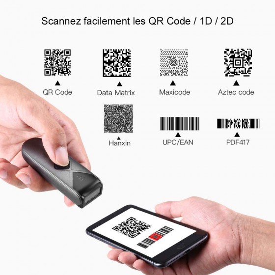 Mini Scanner de codes à barres PDF417, 1D 2D